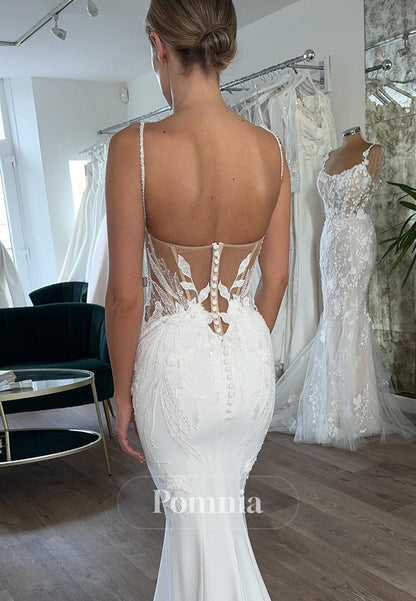Charming Spaghetti Straps Sweetheart Appliques Wedding Dress
