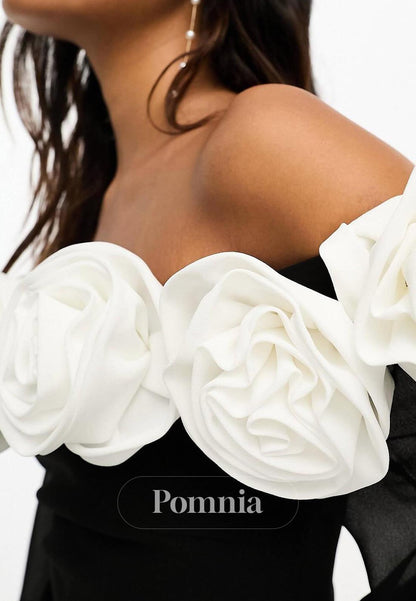 Black Long Sleeves Floral Appliques Short Semi Formal Dress