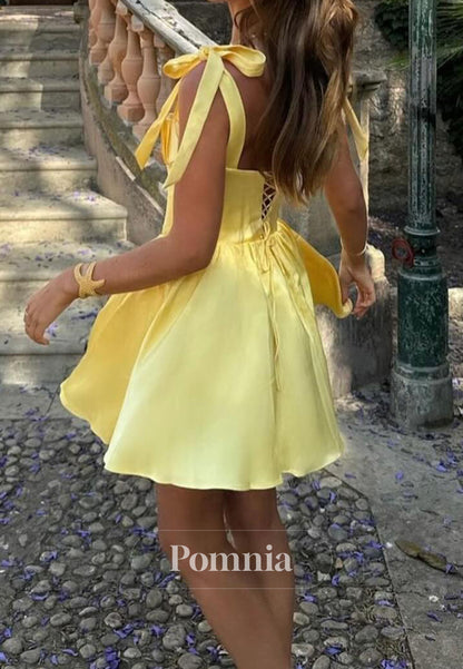 Simple Spaghetti Straps Square A-Line Homecoming Dress