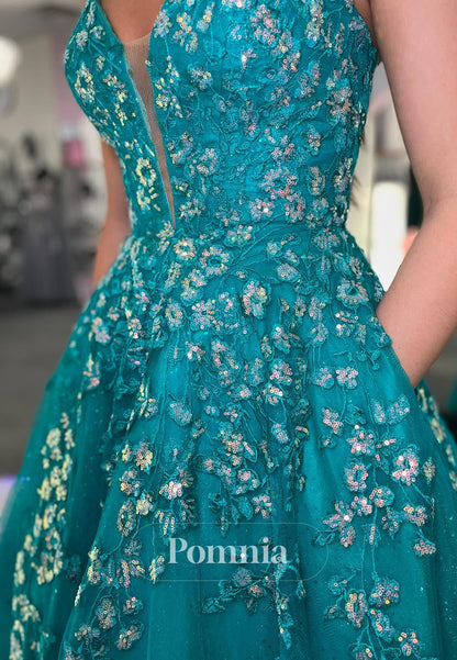 Charming A-Line Spaghetti Straps Sweetheart Appliques  Prom Dress