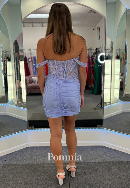 Lilac Spaghetti Straps Sweetheart Corset Tulle Homecoming Dress