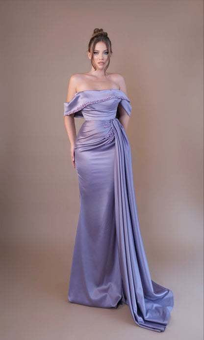 Silver Sleeveless Strapless Ruched Evening Dress
