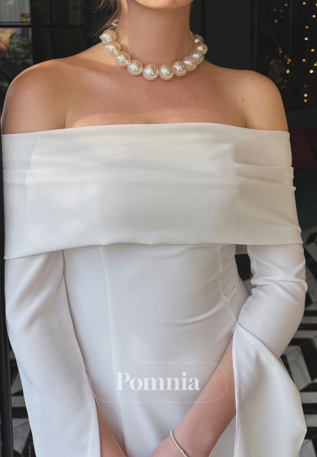 Sheath Off-Shoulder Long Sleeves Civil Wedding