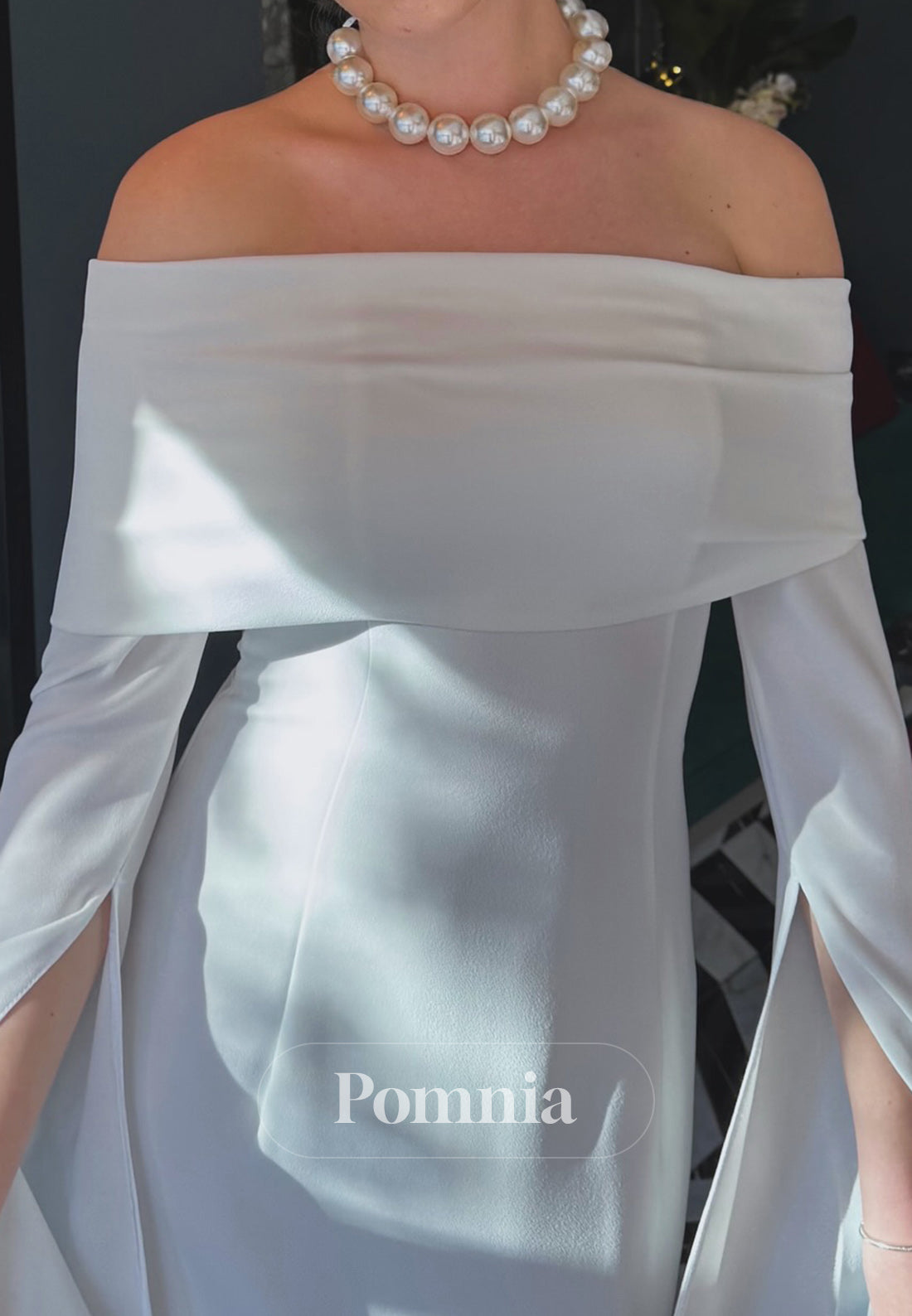 Sheath Off-Shoulder Long Sleeves Civil Wedding