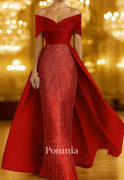 Charming Off-Shoulder Sequins Empire-Waist Evening Dress