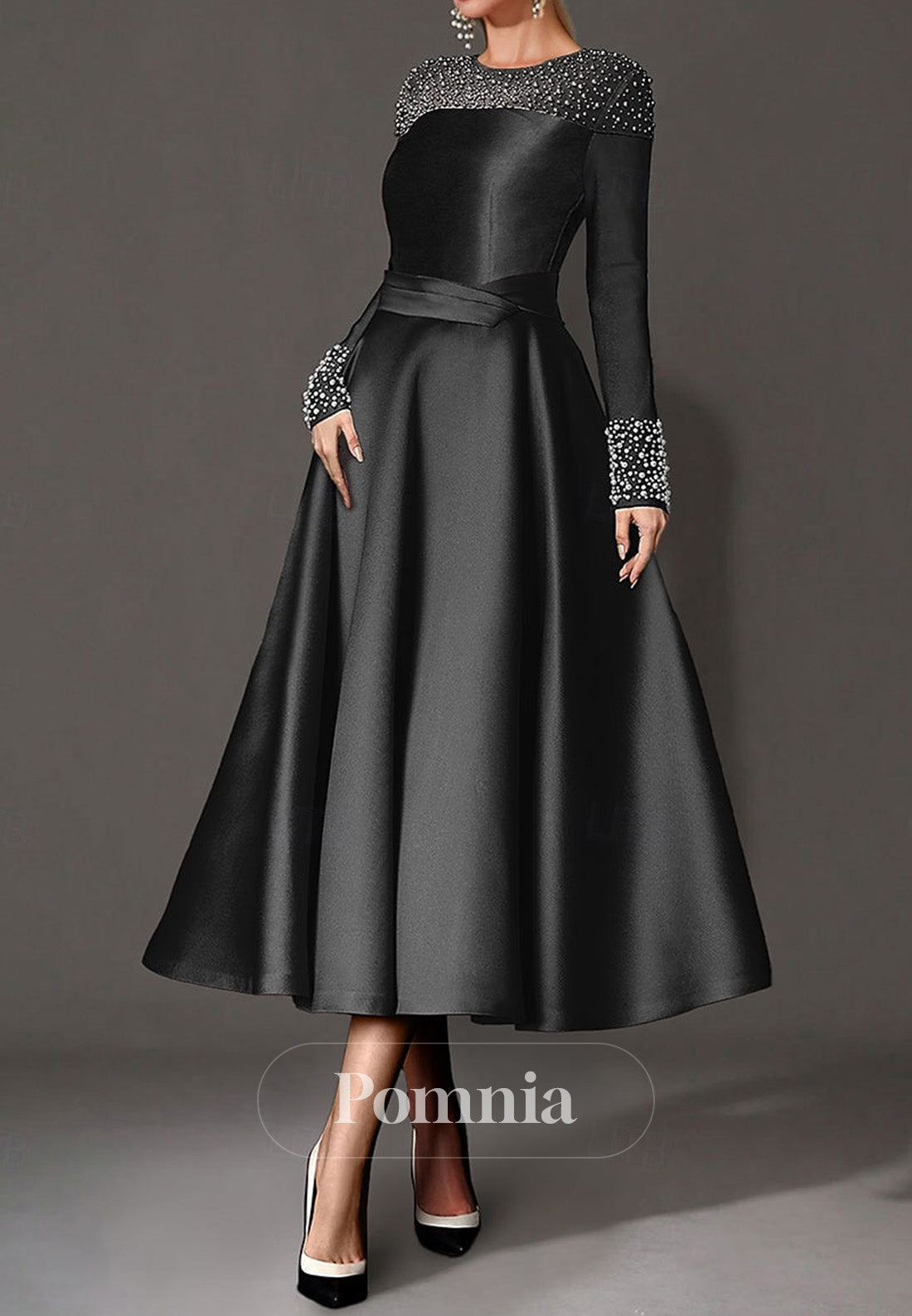 Elegant Dress Formal Tea Length Long Sleeves Mother of the Bride Dress