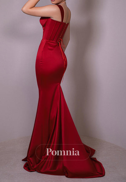 Sexy Red Spaghetti Straps Sweetheart Ruched Evening Dress