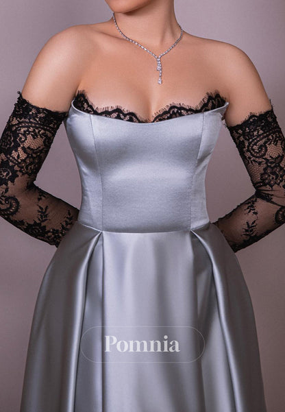 Mist Long Sleeves Off-Shoulder Scoop Empire-Waist Evening Dress