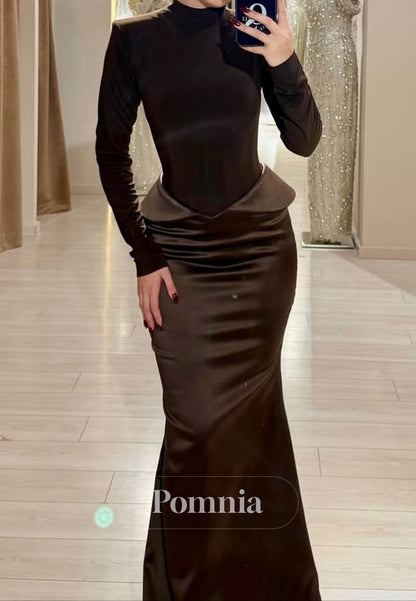 Cabernet Long Sleeves Ruched Sheath Evening Dress