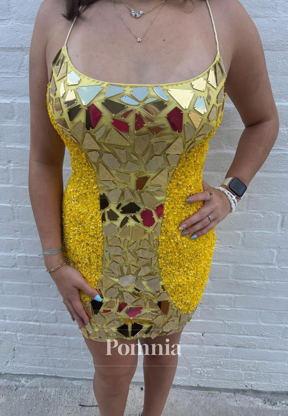 Daffodil Spaghetti Straps Scoop Beads Homecoming Dress