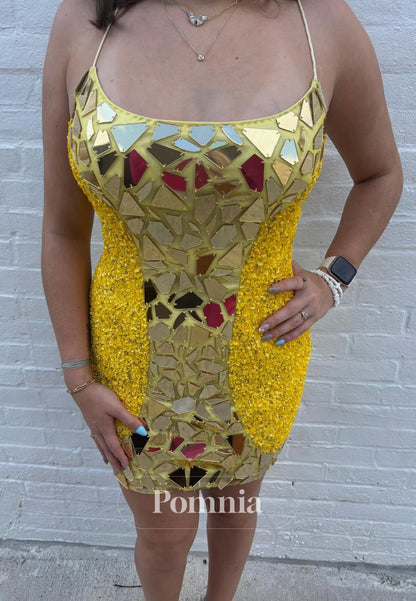 Daffodil Spaghetti Straps Scoop Beads Homecoming Dress