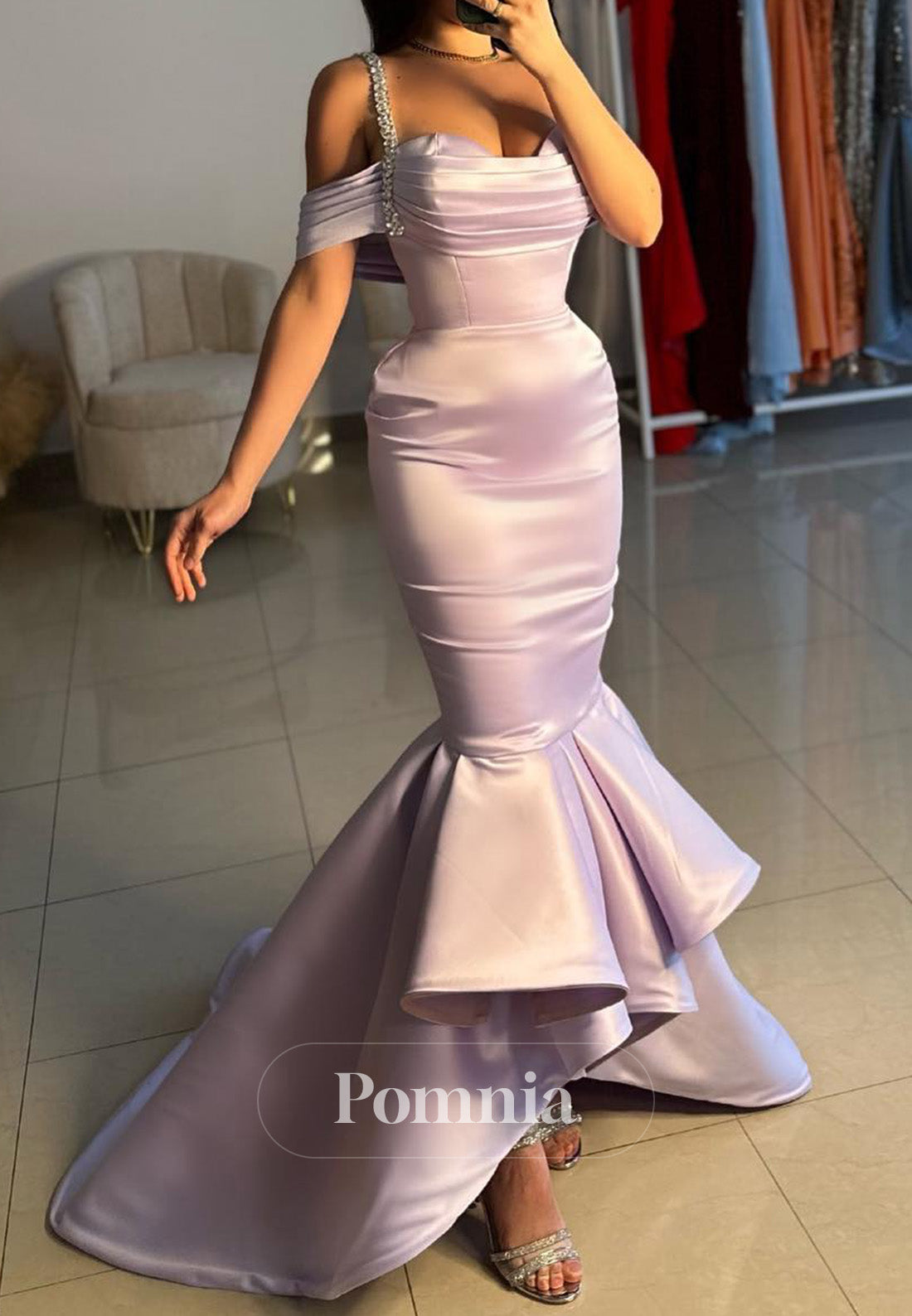Lilac Spaghetti Straps Sweetheart Mermaid Prom Dress