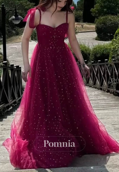 A-Line Spaghetti Straps Sweetheart Sequins Lace Prom Dress