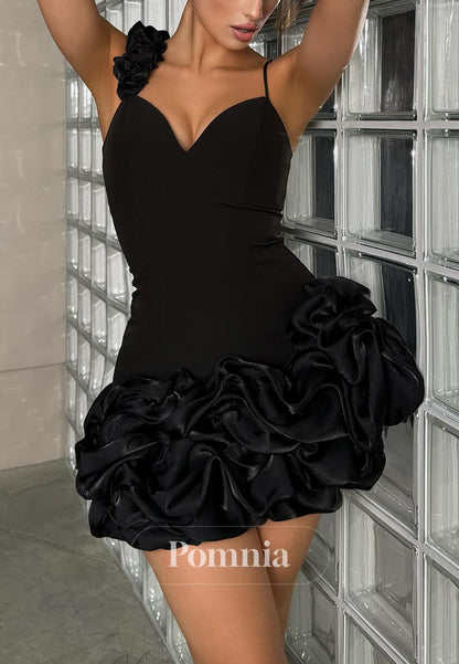 Simple Spaghetti Straps Square Appliques Short Homecoming Dress