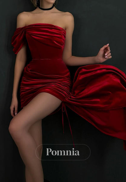 Red Sleeveless Strapless Ruched Short Homecoming Dress