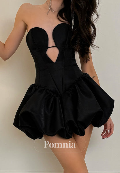 Black Strapless Sleeveless Satin Homecoming Dress