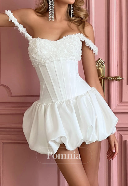 A-Line Sleeveless Floral Appliques Short Wedding Dress