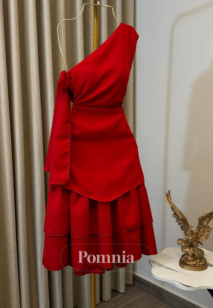 Red One Shoulder Sleeveless A-Line Homecoming Dress