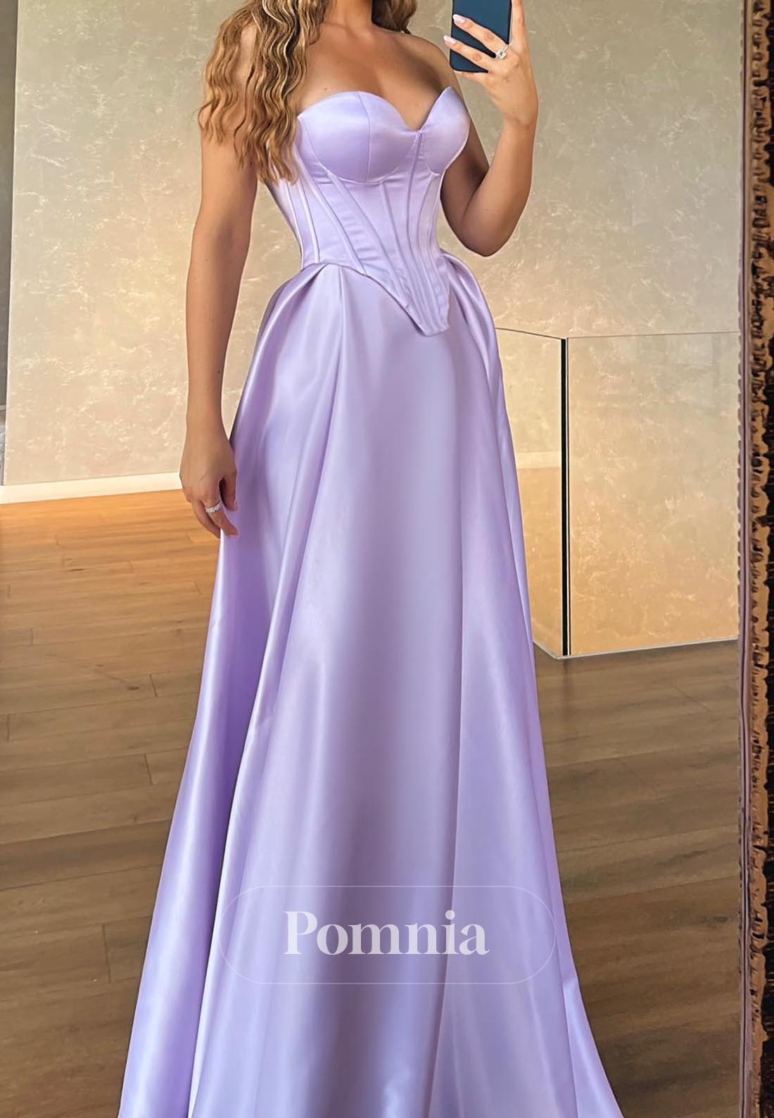 Lilac A-Line Strapless Sleeveless Corset Evening Dress