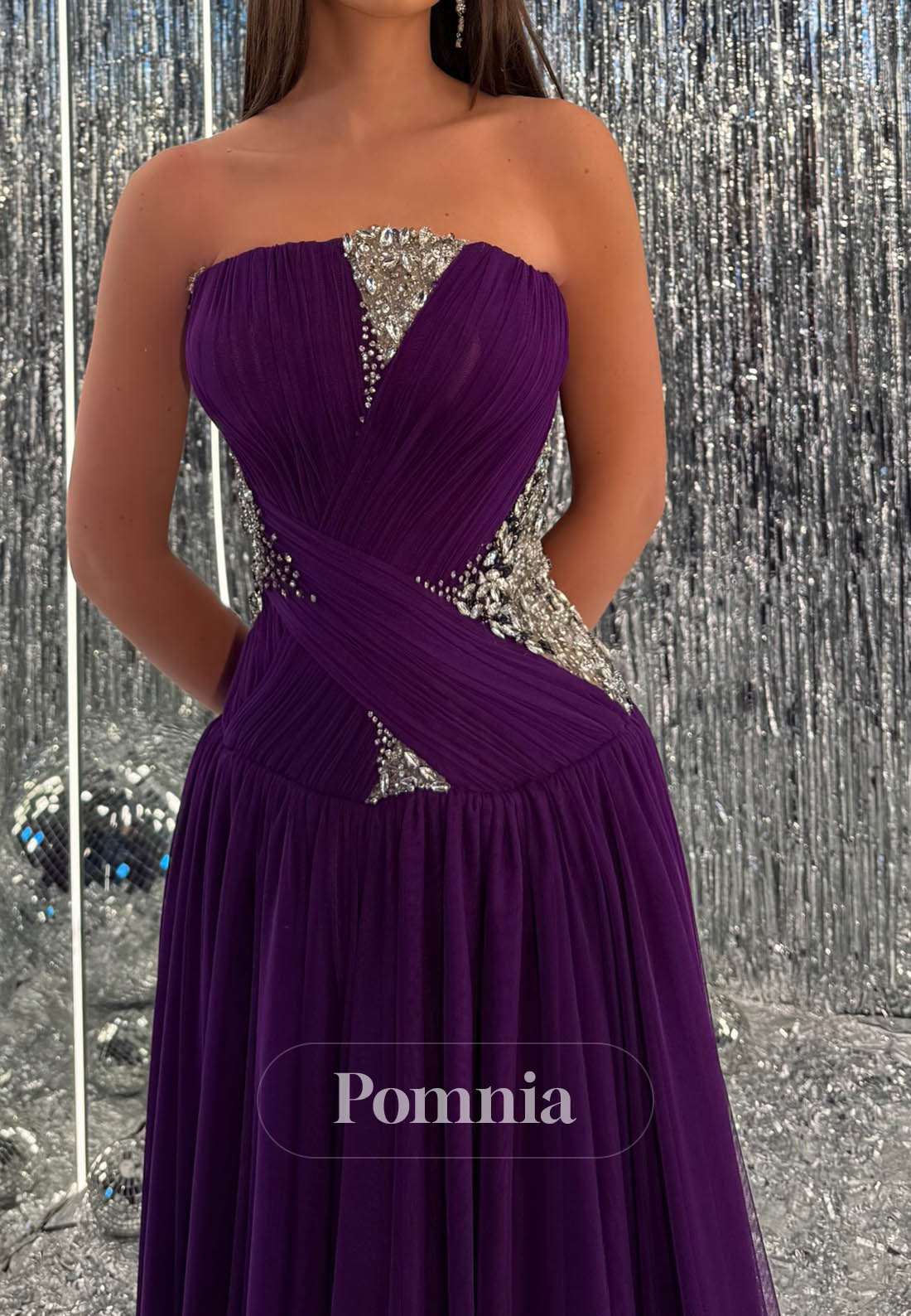 Orchid Sleeveless Strapless Lace Prom Dress