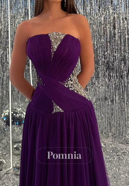 Orchid Sleeveless Strapless Lace Prom Dress