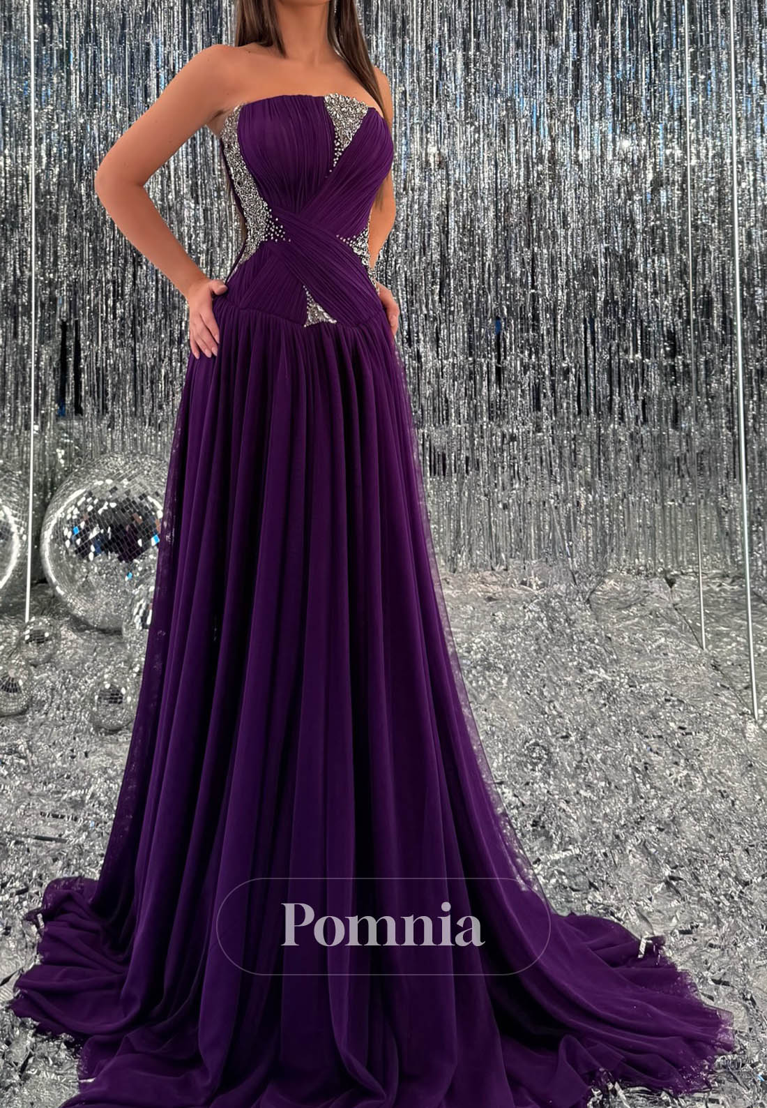 Orchid Sleeveless Strapless Lace Prom Dress