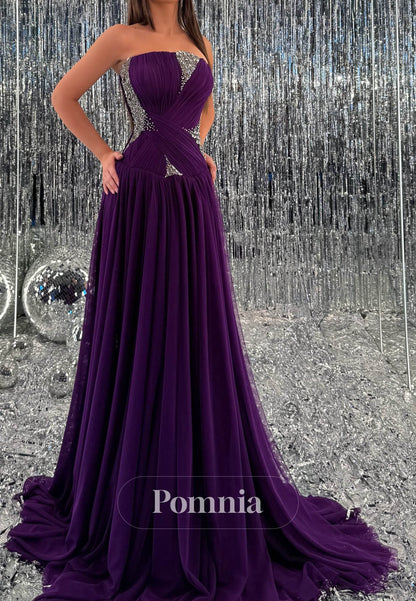 Orchid Sleeveless Strapless Lace Prom Dress