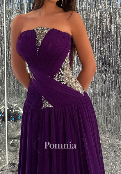 Orchid Sleeveless Strapless Lace Prom Dress