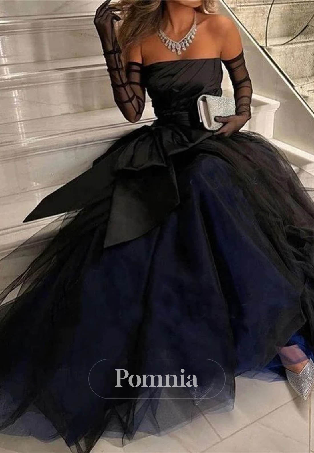 Black A-Line Off-Shoulder Ruffles Lace Prom Dress