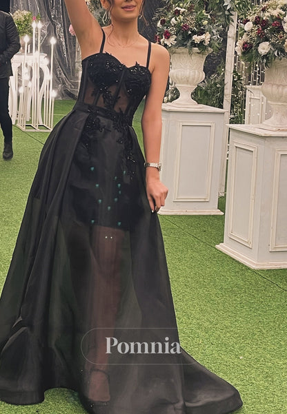 Black Spaghetti Straps Sweetehart A-Line Empire-Waist Prom Dress