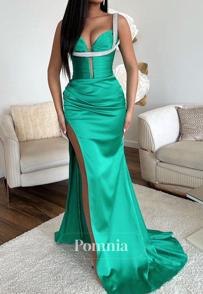 Simple Spaghetti Straps Sweetheart Corset Ruched Prom Dress