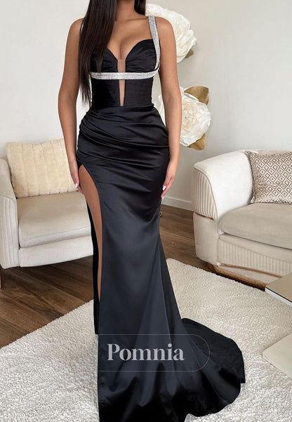 Simple Spaghetti Straps Sweetheart Corset Ruched Prom Dress