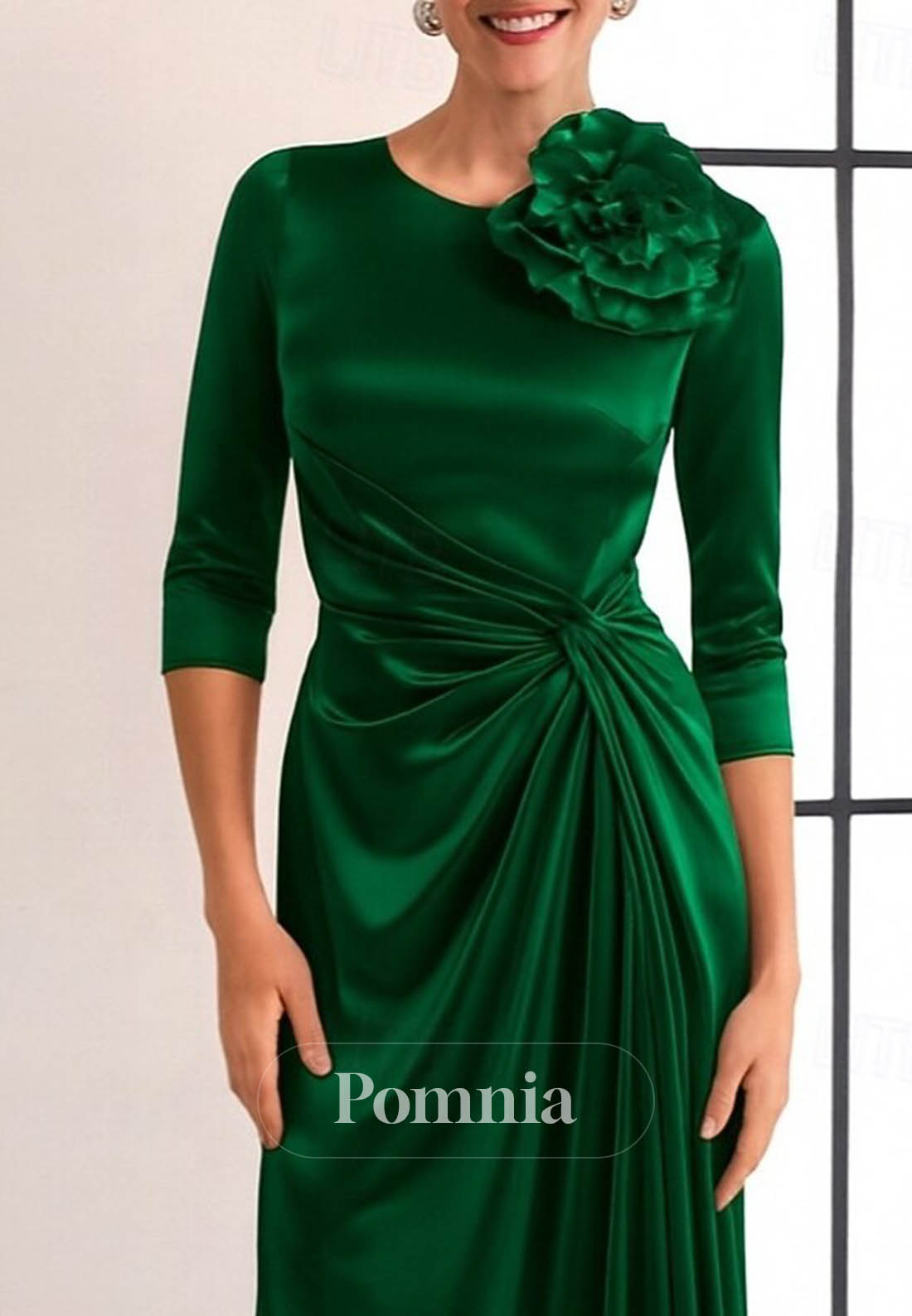 Velvet Long Sleeves Scoop Ruched Evening Dress