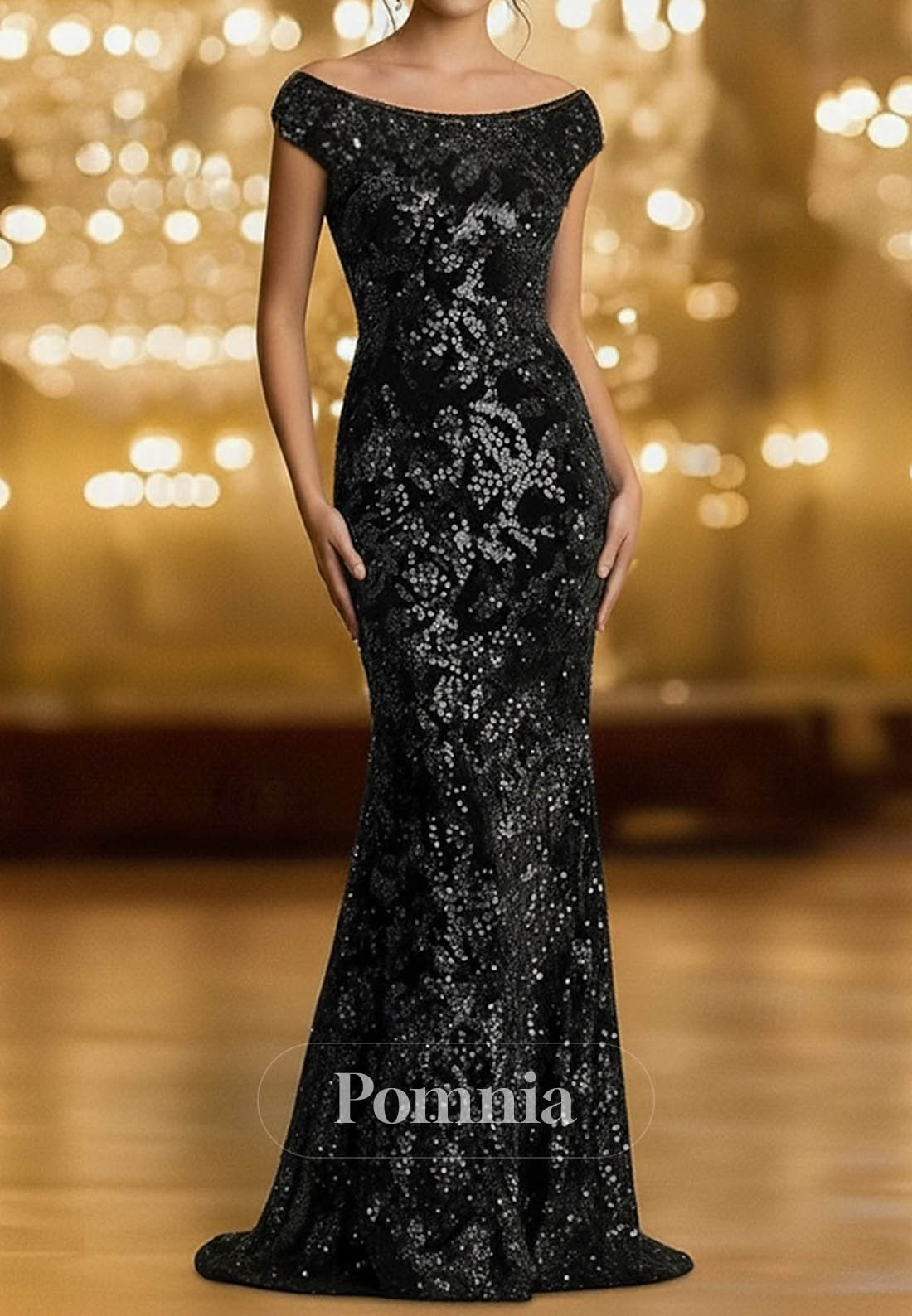 Glittering Celebrity Style Long Sleeve Off Shoulder Garden Party Wedding Sequined Velvet