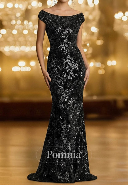 Glittering Celebrity Style Long Sleeve Off Shoulder Garden Party Wedding Sequined Velvet