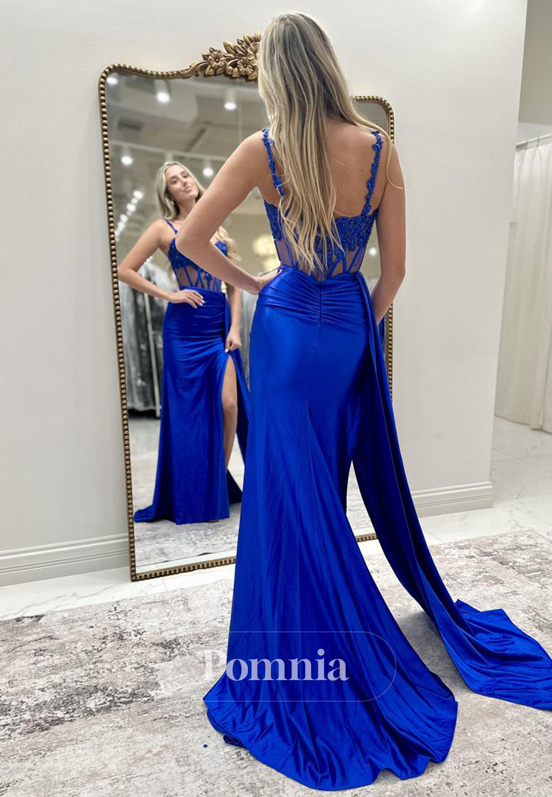 Sheath Spaghetti Straps Sweetheart Prom Dress with Slit Corset Tulle Evening Party Dress