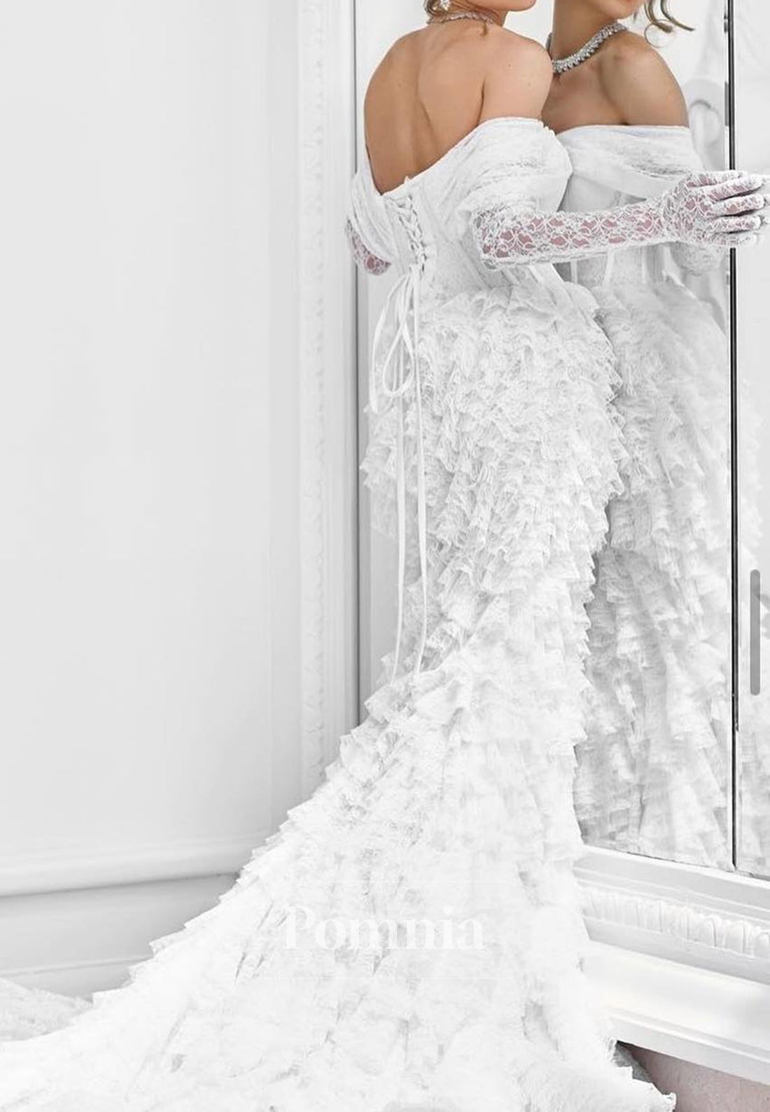 Elegant Long Sleeves Off-Shoulder Ruffles Mermaid Wedding Dress