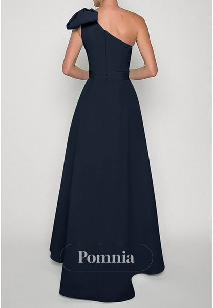 Simple One Shoulder Sleeveless Jumpsuit Satin Evening Dress