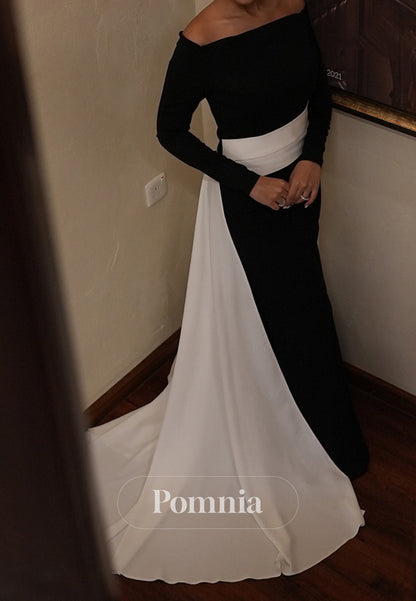 Black Long Sleeves Off-Shoulder Empire-Waist Evening Dress