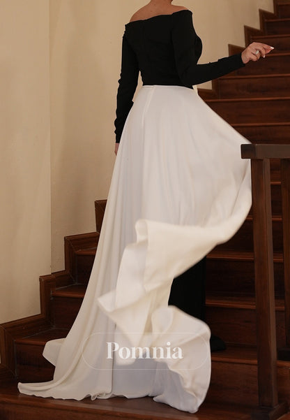 Black Long Sleeves Off-Shoulder Empire-Waist Evening Dress