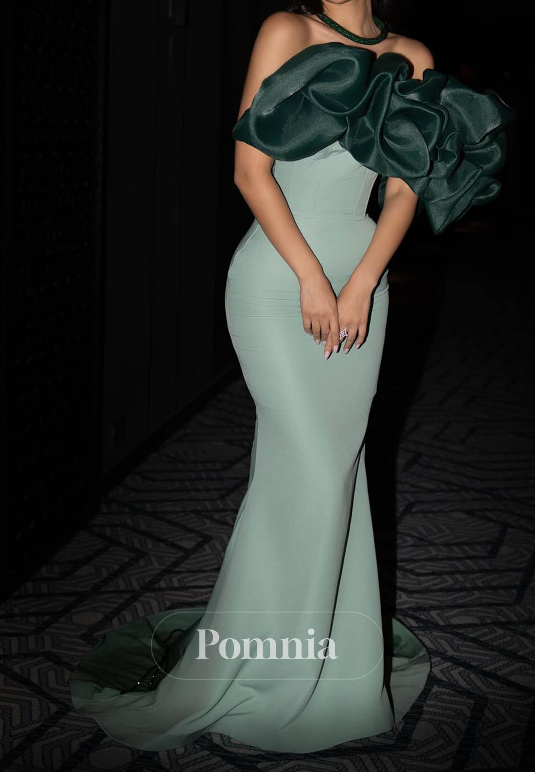 Dusty Sage Off-Shoulder Sleeveless Sequins Mermaid Evening Dress