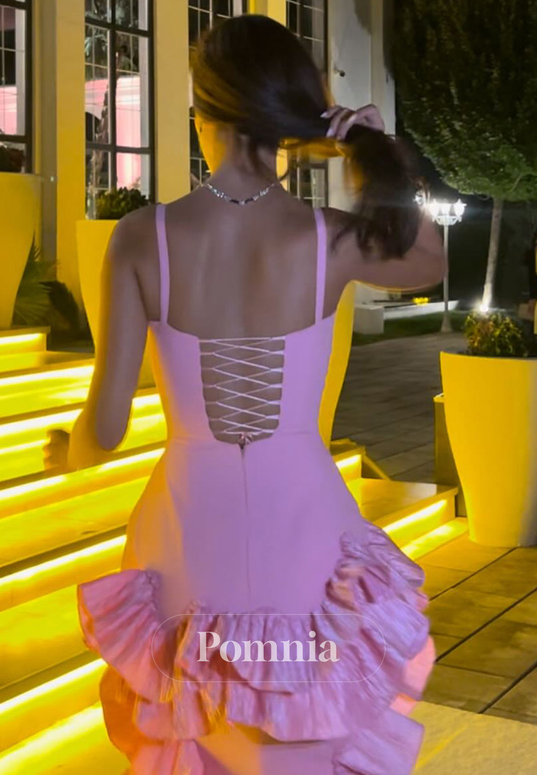 Spaghettti Straps Square Appliques A-Line Prom Dress