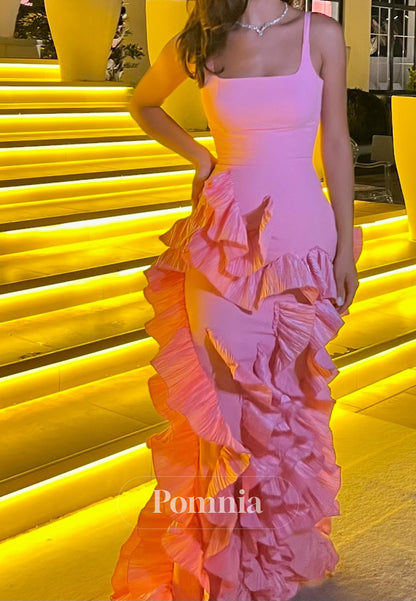 Spaghettti Straps Square Appliques A-Line Prom Dress