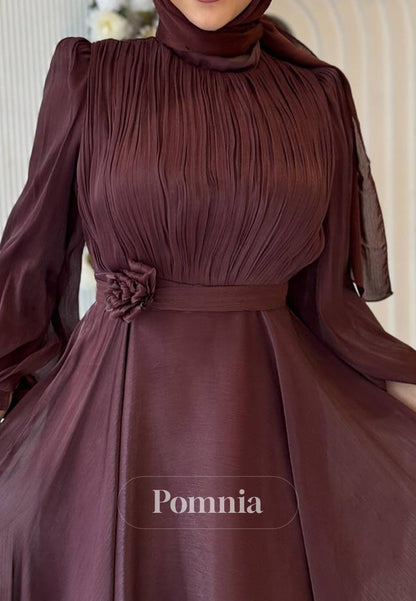 A-Line Long Sleeves High Neck Empire-Waist Evening Dress