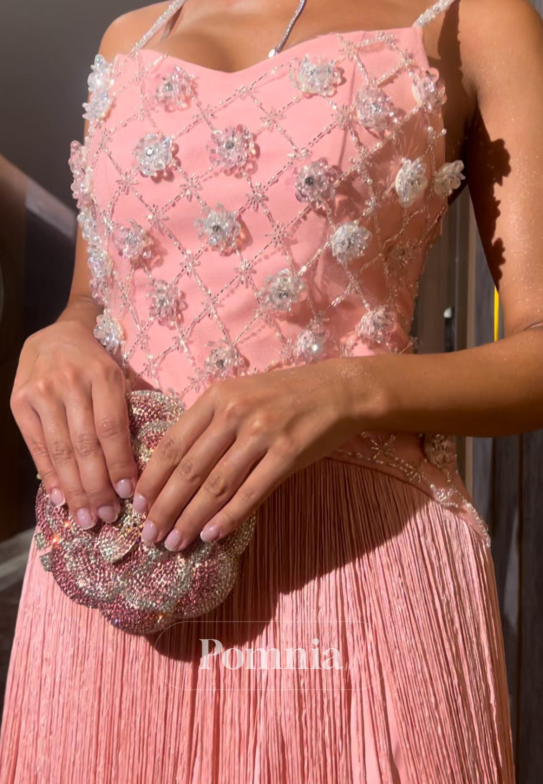 Blushing Pink Spaghetti Straps Sweetheart Beads Prom Dress