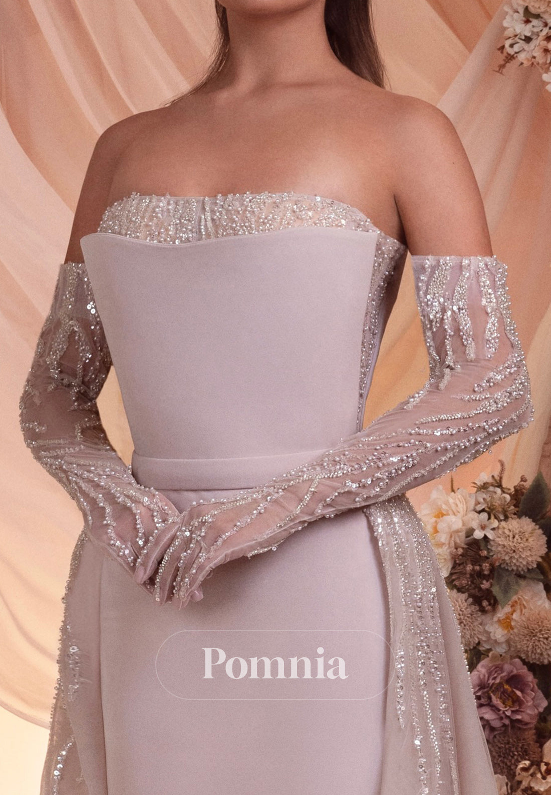 Blushing Pink Half Sleeves Off-Shoulder A-Line Evening Dress