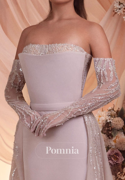 Blushing Pink Half Sleeves Off-Shoulder A-Line Evening Dress