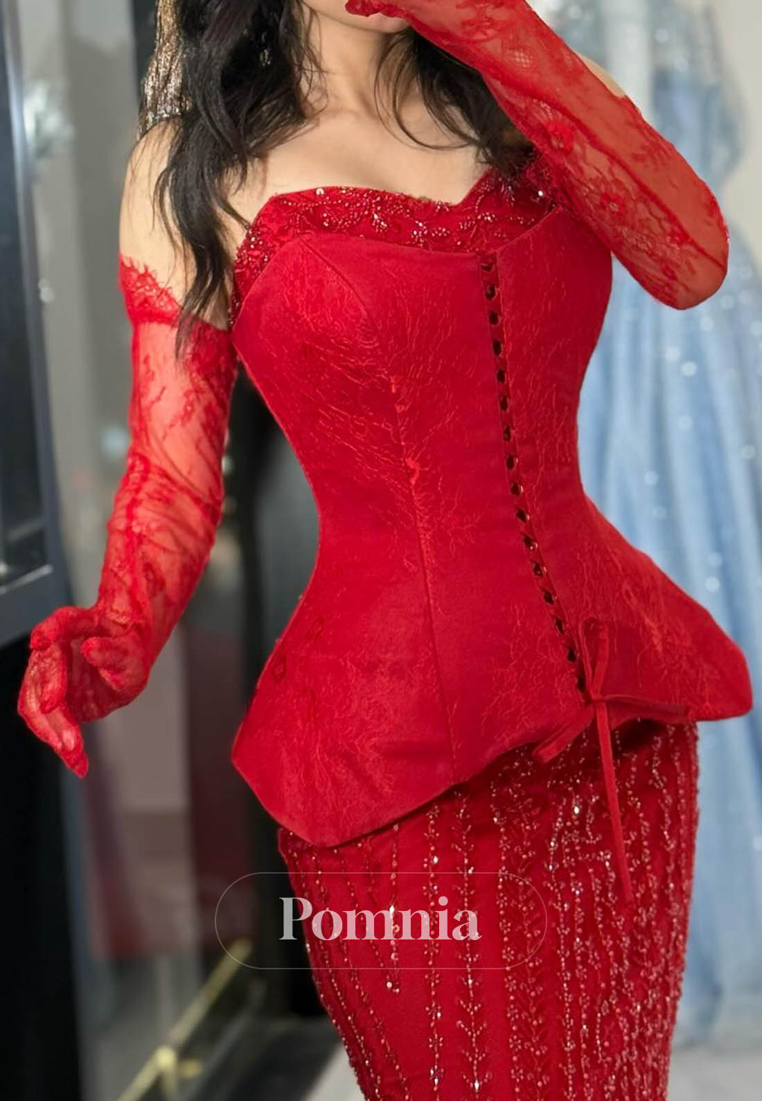 Red Off-Shoulder Sequins Sheath Prom Dress