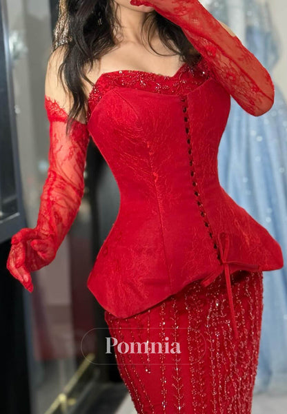 Red Off-Shoulder Sequins Sheath Prom Dress