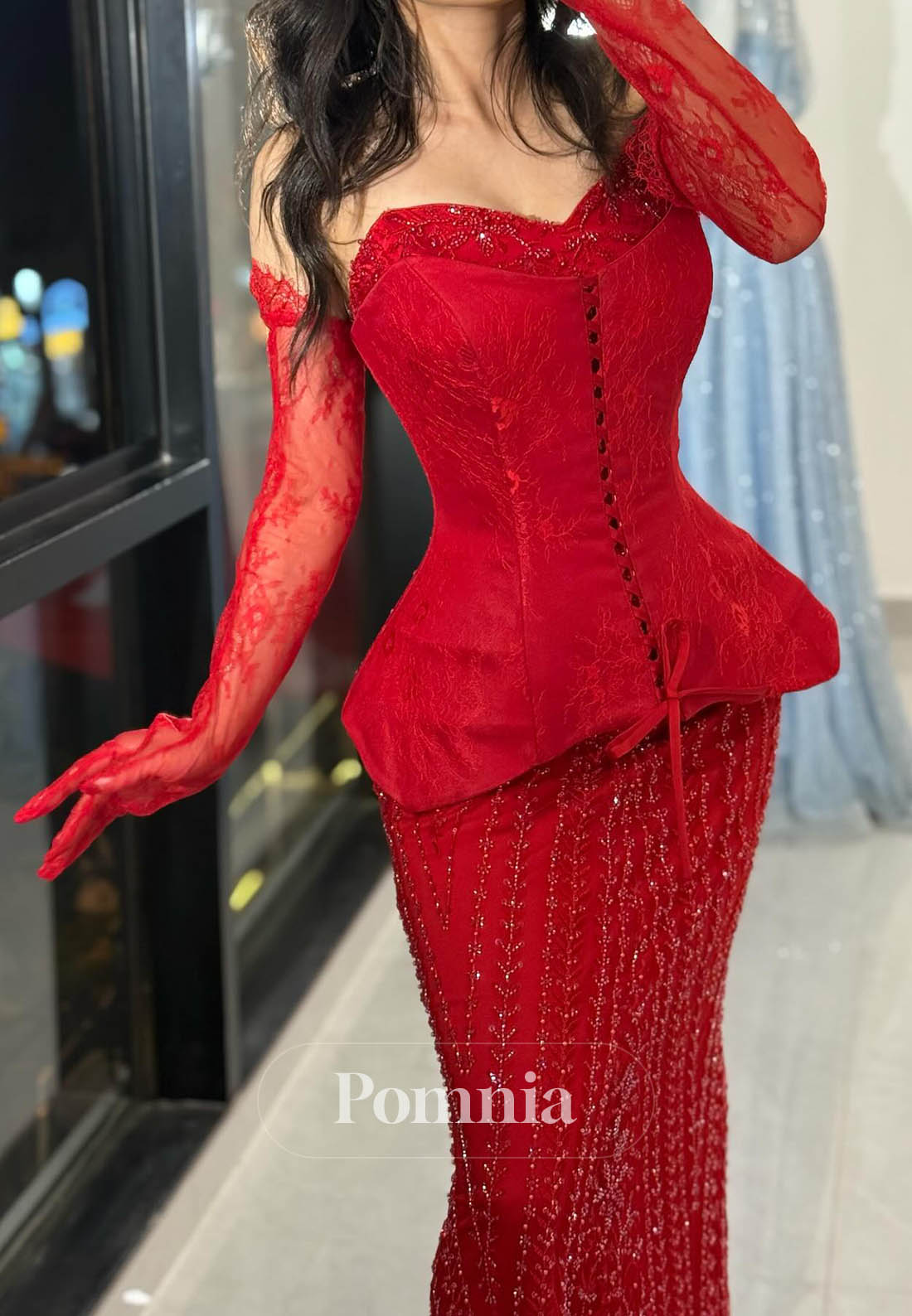 Red Off-Shoulder Sequins Sheath Prom Dress